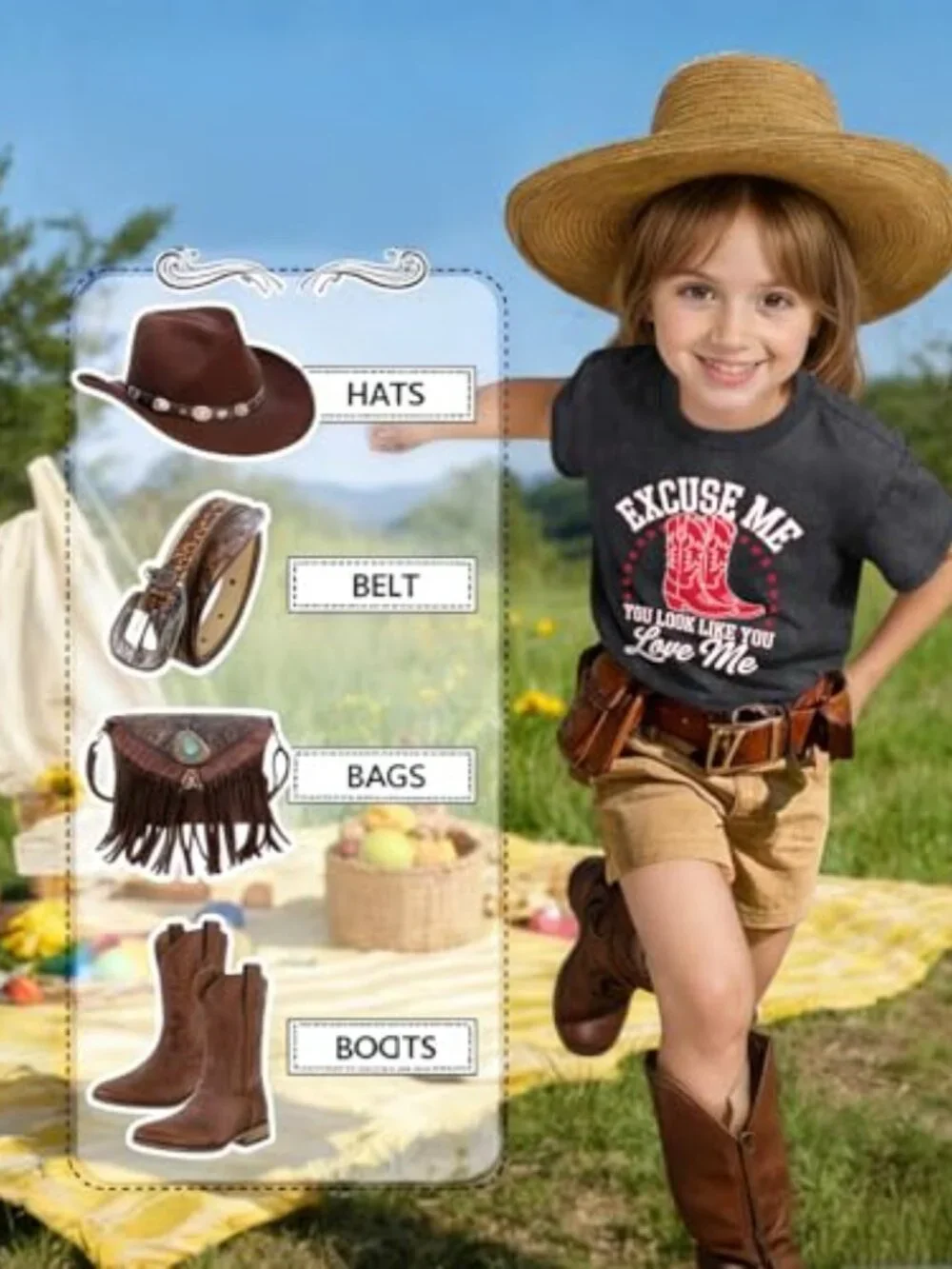 Girls Western Cowgirl T-Shirt Acid Wash Letter Print Rodeo Tee